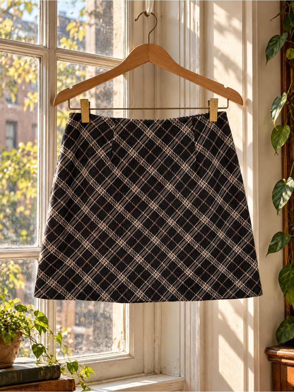 Express Tricot Black Tan Plaid Mini Skirt Dark Academia Preppy 7/8